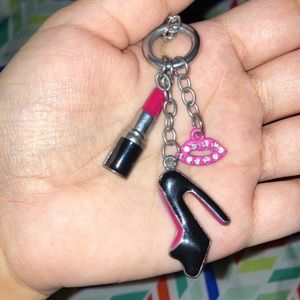 Necklace with a lip charm 💋 a lipstick charm 💄and a high heel charm 👠